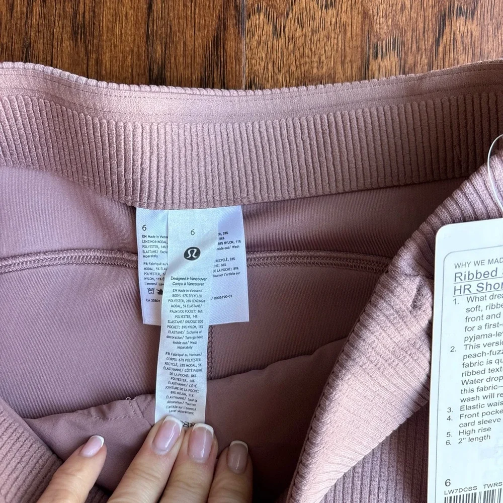 lululemon athletica High-Waist Ribbed Shorts in Blush Pink - Picture 3 of 4